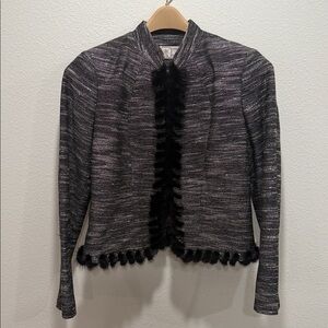 Alberto Makali Medium or 6/8 Black Tweed with Real Mink Trim Blazer/Jacket